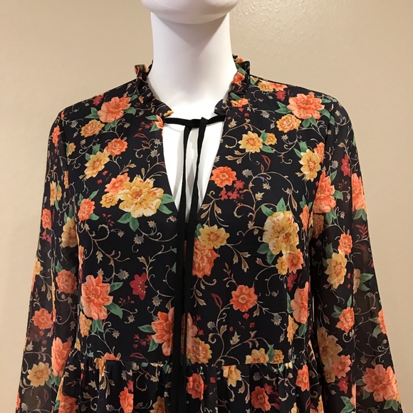 Flying Tomato Babydoll Cottagecore Floral Mini Dress Size Small Black Orange - Picture 9 of 15